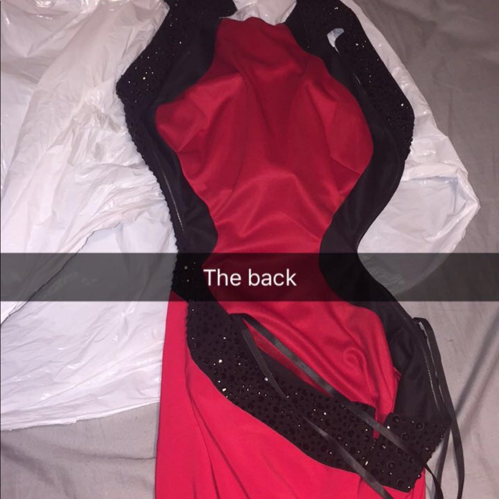Gown Red & Black rhinestone evening formal dress - Picture 2 of 14